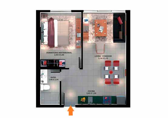 1 dormitorio Tipo A